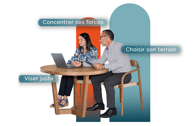 Consultant accompagnant une dirigeante, avec les notions de concentrer ses forces, choisir son terrain et viser juste